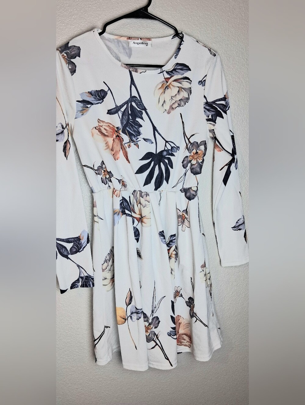 Womens Long Sleeve Short Length Flower Print Dress Medium